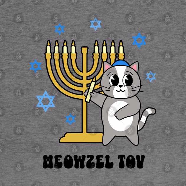 Meowzel Tov Funny Hanukkah Cat with Menorah by PUFFYP